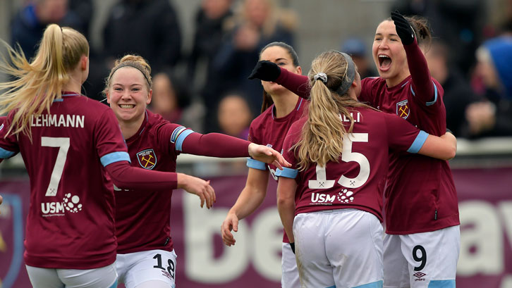 West Ham United women's team celebrate a goal
