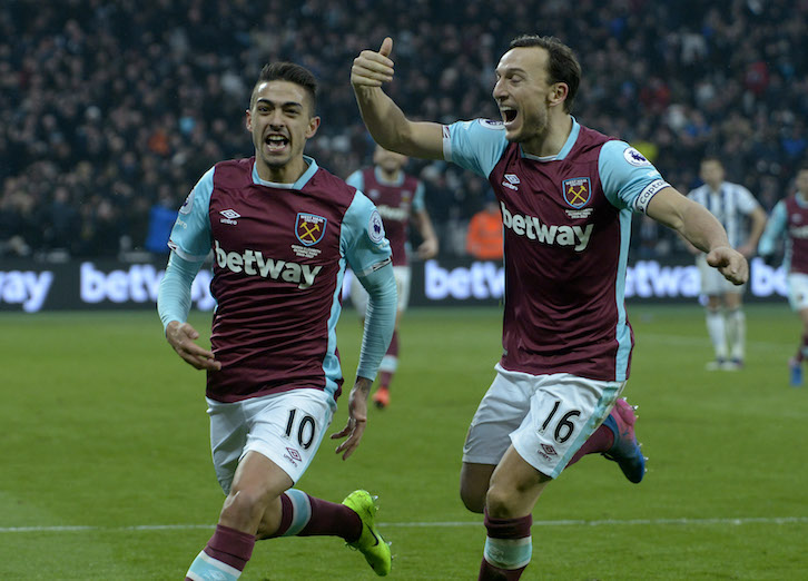 Lanzini celebrates his goal against West Bromwich Albion