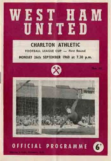 West Ham v Charlton League Cup Programme from 1960