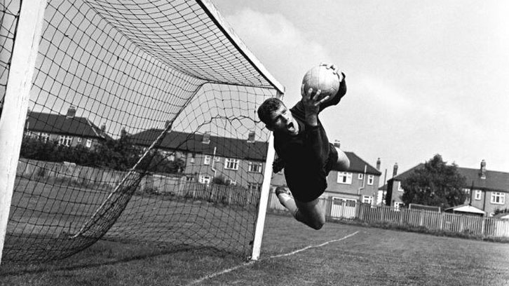 Lawrie Leslie makes a flying save at Chadwell Heath