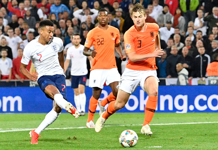 Jesse Lingard scoring for England at the 2019 UEFA Nations League finals