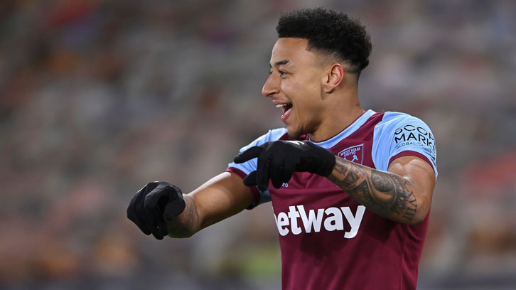 Jesse Lingard celebrates at Wolves