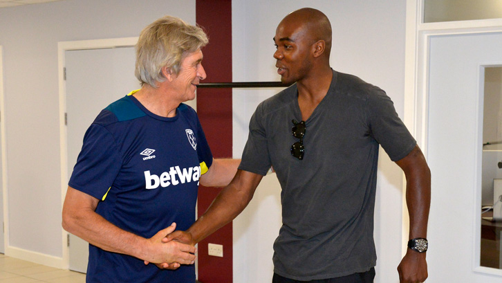 Manuel Pellegrini shakes hands with Angelo Ogbonna