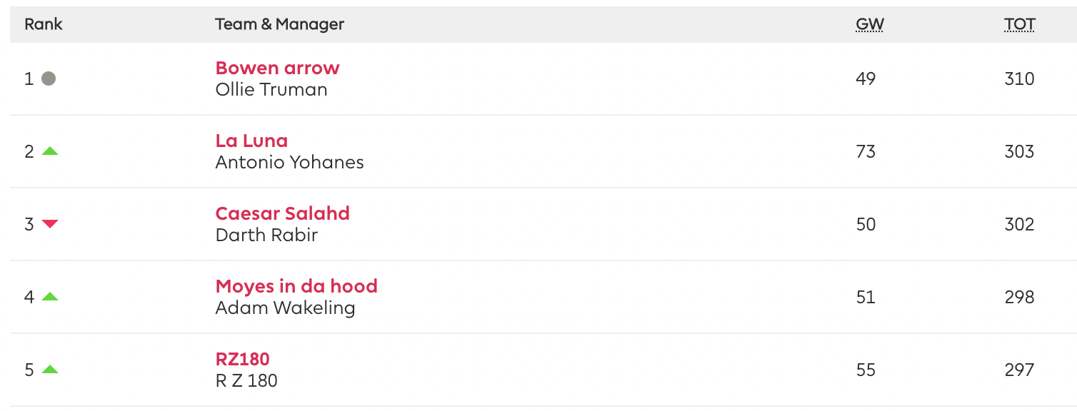 FPL leaderboard