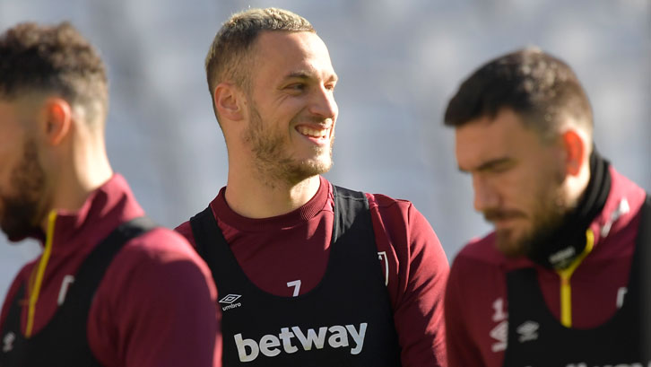 Marko Arnautovic in training at London Stadium on Friday