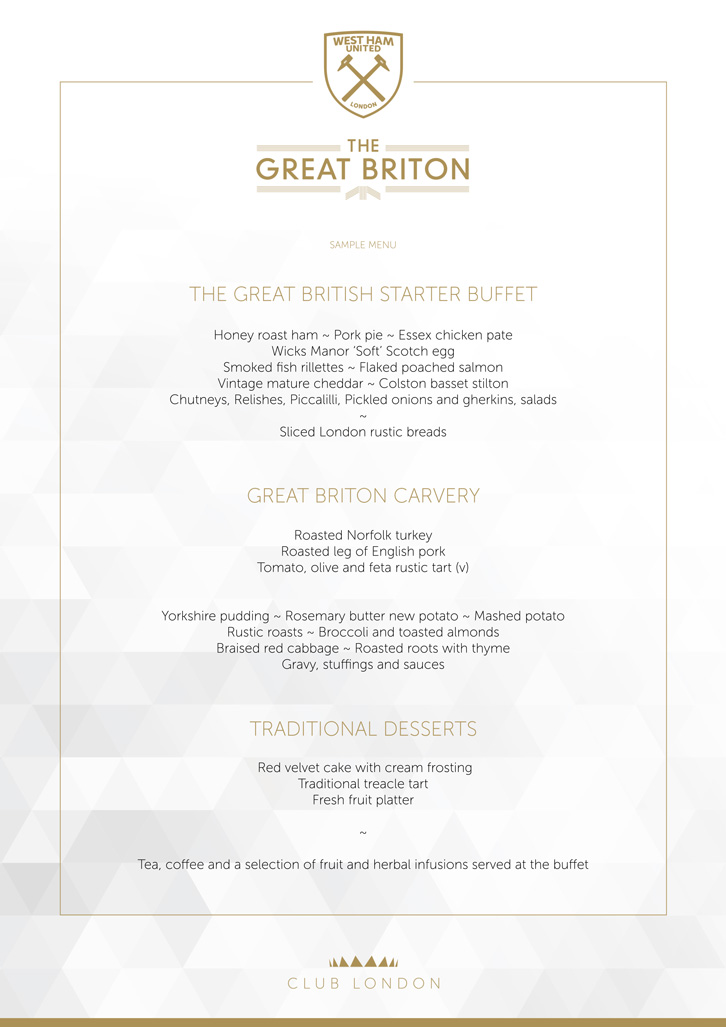 Great Briton sample menu