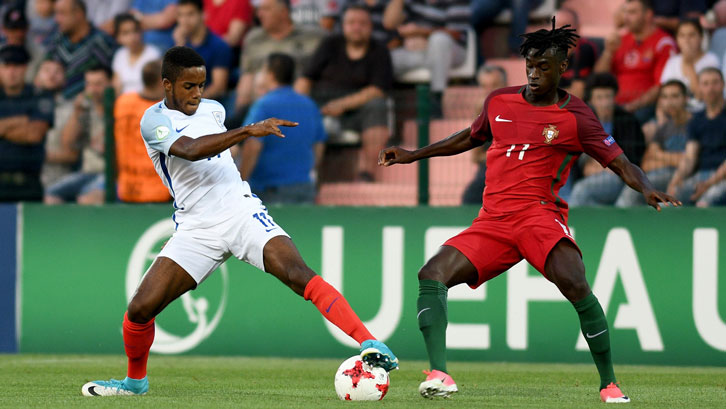 Mesaque Dju in action against England's Ryan Sessegnon in the 2017 UEFA European U19 Championship final