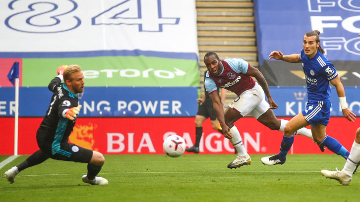 Michail Antonio scores at Leicester