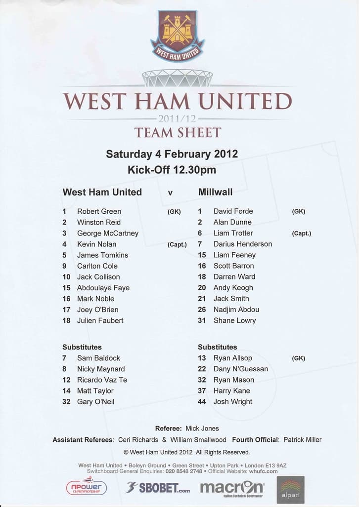 Team sheet