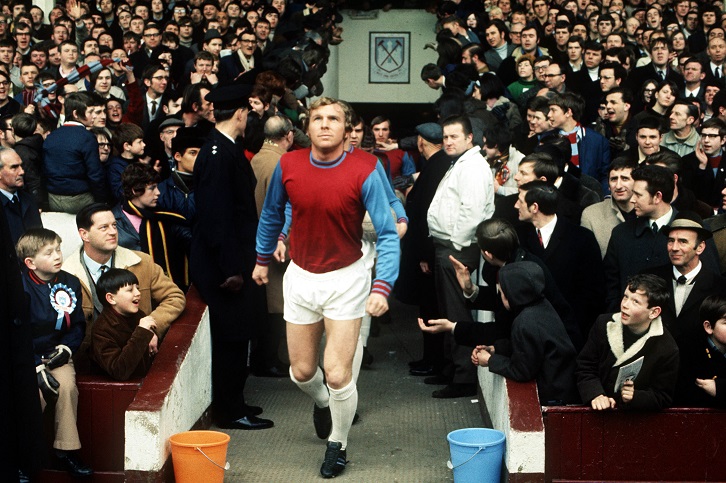 Bobby Moore leads the Hammers out at the Boleyn Ground