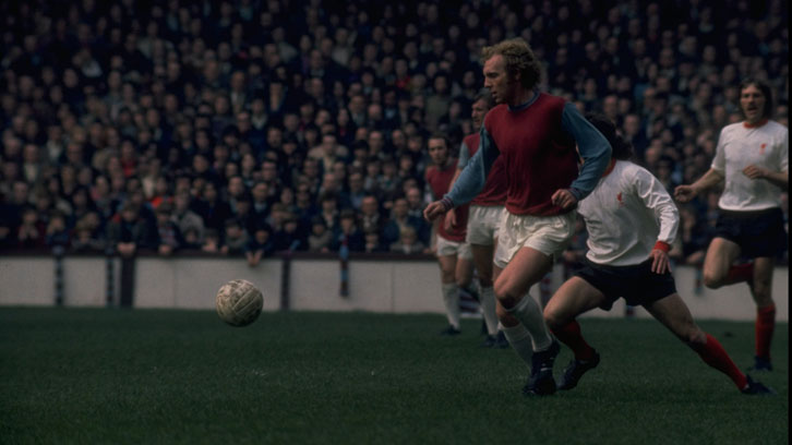 Bobby Moore in action against Liverpool