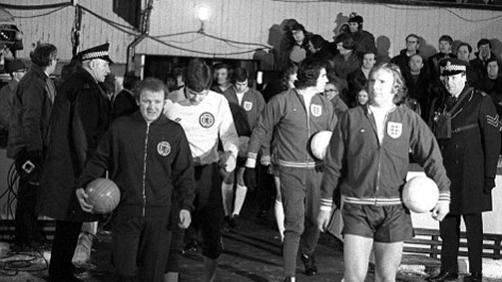 Bobby Moore leads England out for his 100th cap