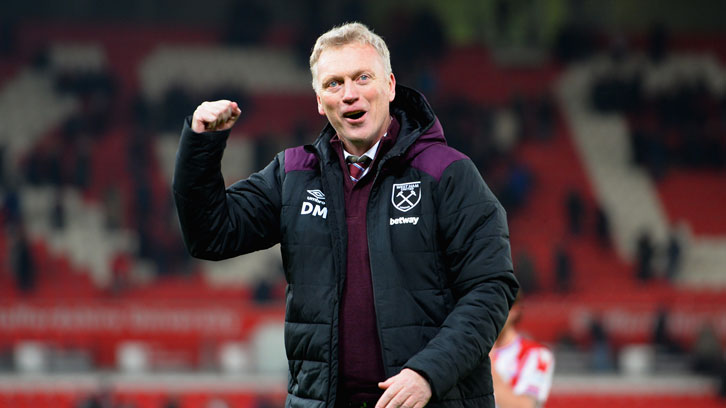 David Moyes celebrates victory at Stoke City