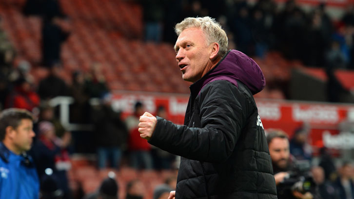 David Moyes celebrates victory at Stoke City