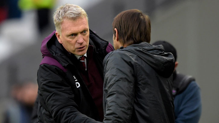 David Moyes shakes hands with Chelsea manager Antonio Conte