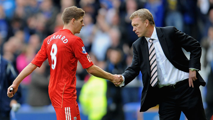 Steven Gerrard and David Moyes shake hands