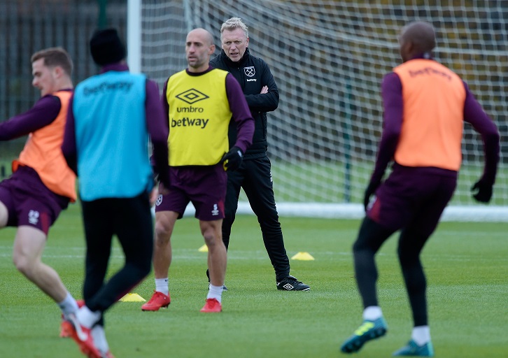 David Moyes holds a training session at Rush Green