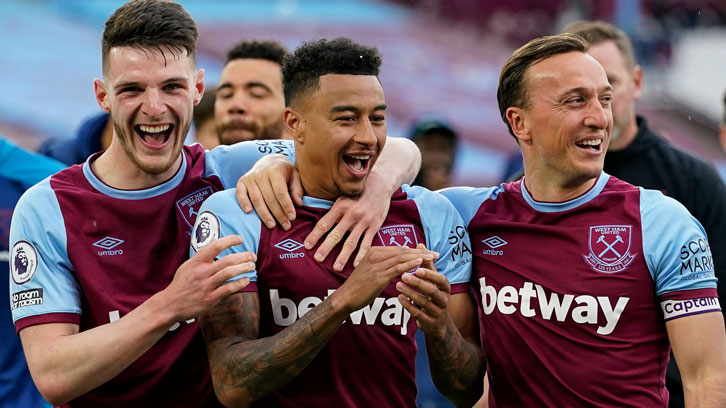 Mark Noble with Declan Rice and Jesse Lingard