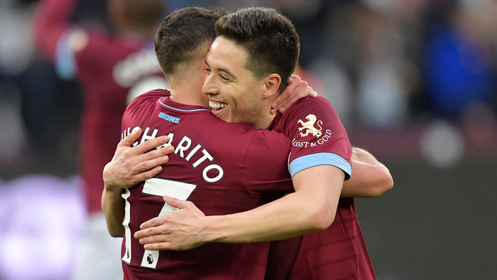 Samir Nasri congratulates two-goal hero Chicharito