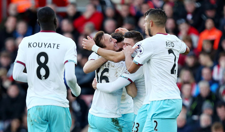 Mark Noble celebrates scoring at Southampton