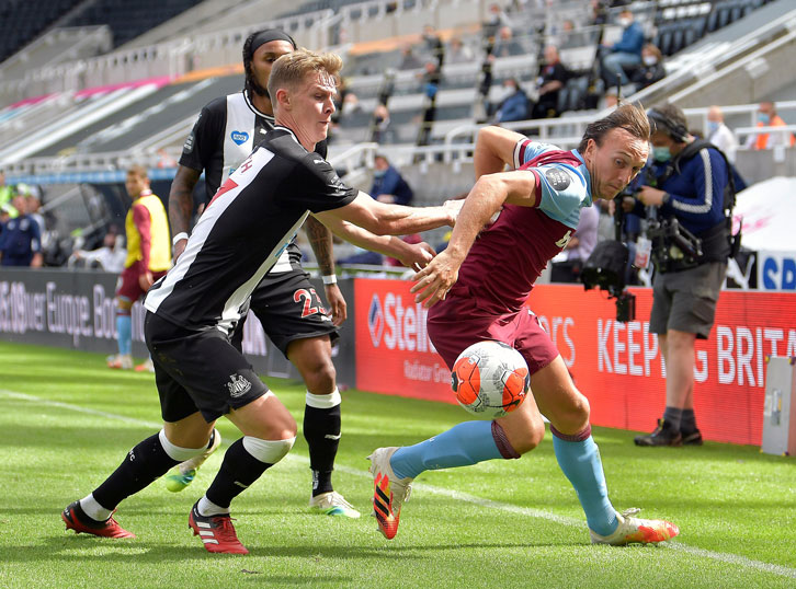 Mark Noble in action at St James' Park in July 2020