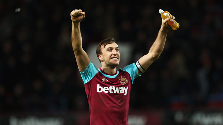 Mark Noble celebrates victory over Tottenham Hotspur at the Boleyn Ground in March 2016