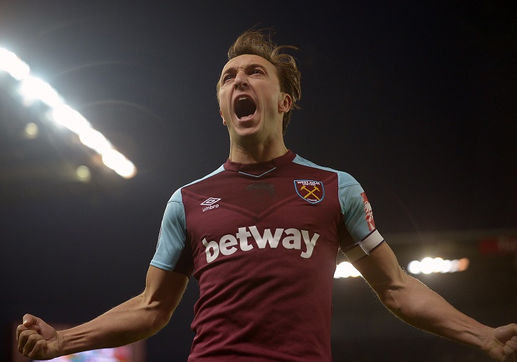 Mark Noble celebrates scoring at Stoke City