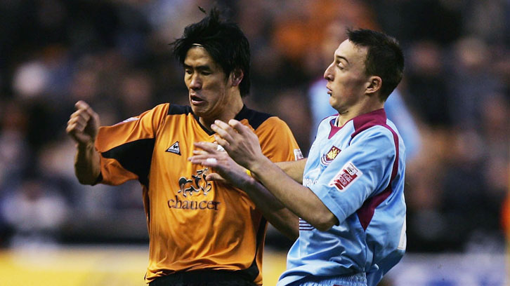 Mark Noble in action against Wolves on his full League debut in January 2005