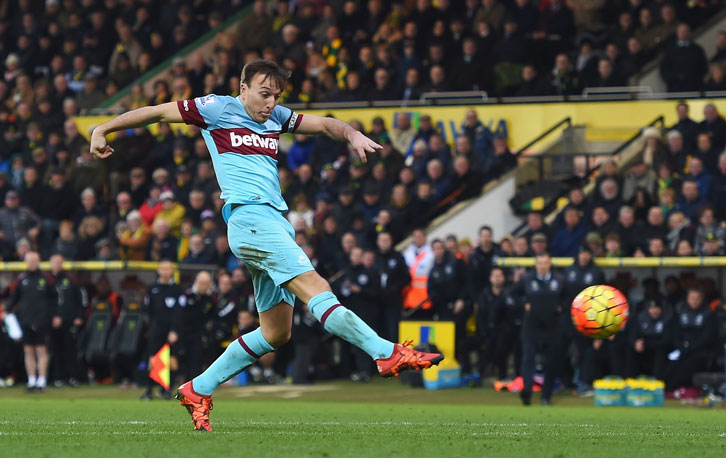 Mark Noble scores at Norwich in February 2016