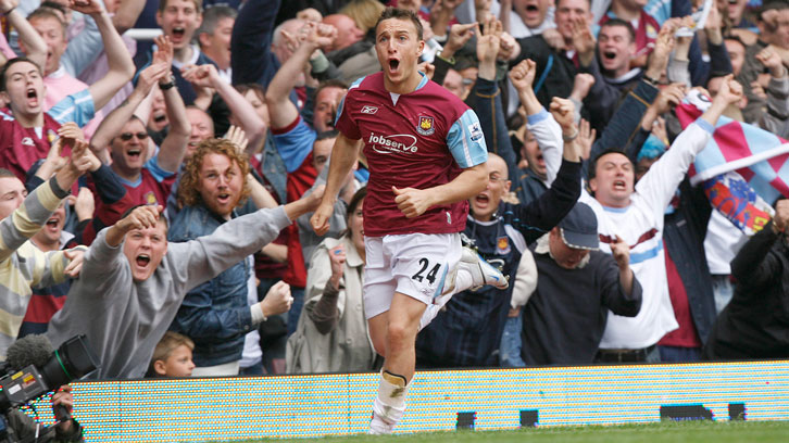 Mark Noble celebrates scoring against Bolton Wanderers in May 2007