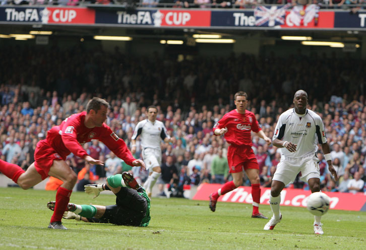Jamie Carragher puts through his own net during the 2006 FA Cup final