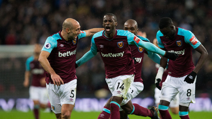 Pedro Obiang celebrates his Wembley wonder-goal