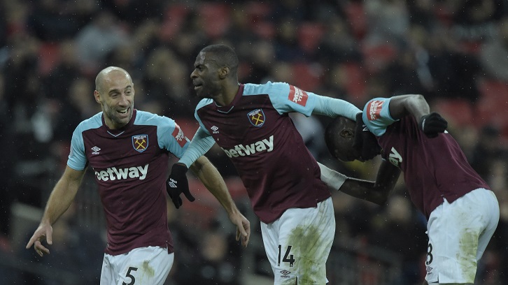 Pedro Obiang celebrates his Wembley wonder-goal