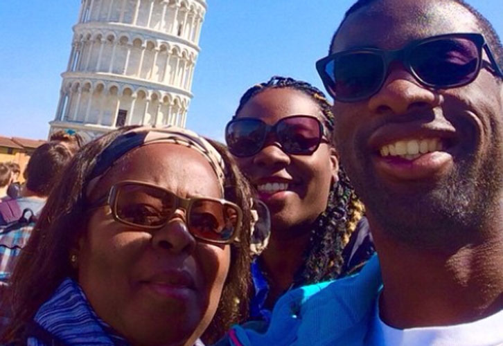 Pedro Obiang with his mother and sister