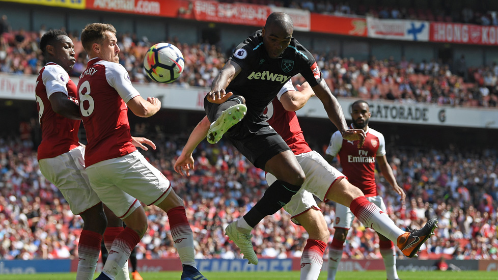 Angelo Ogbonna challenges Aaron Ramsey of Arsenal