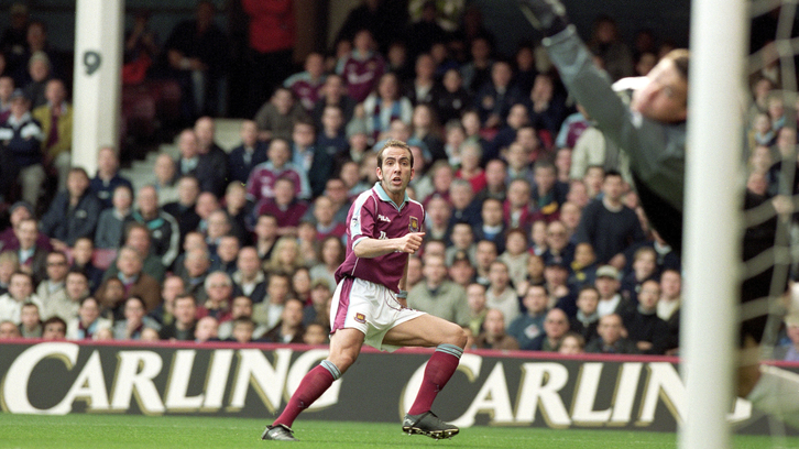 Paolo Di Canio scores his wondrous volley against Wimbledon