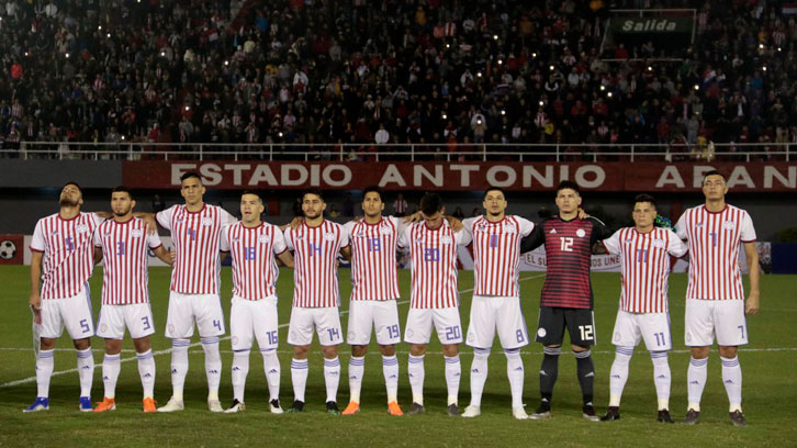 Fabian Balbuena lines up with his Paraguay teammates before taking on Honduras