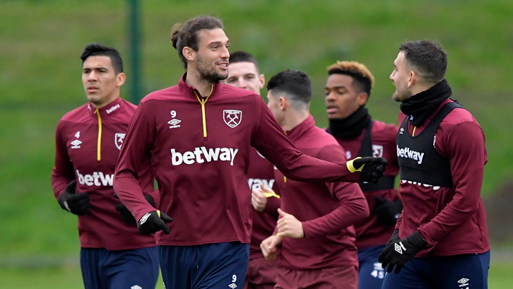 Andy Carroll in training at Rush Green