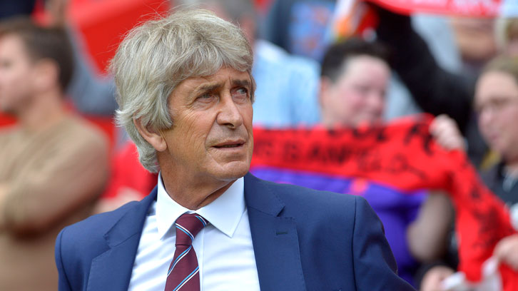 Manuel Pellegrini on the touchline at Anfield