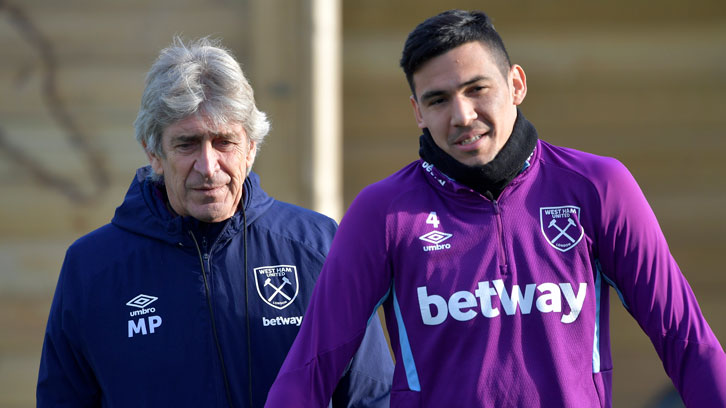 Manuel Pellegrini with Fabian Balbuena at Rush Green