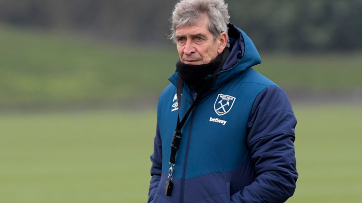 Manuel Pellegrini oversees training at Rush Green