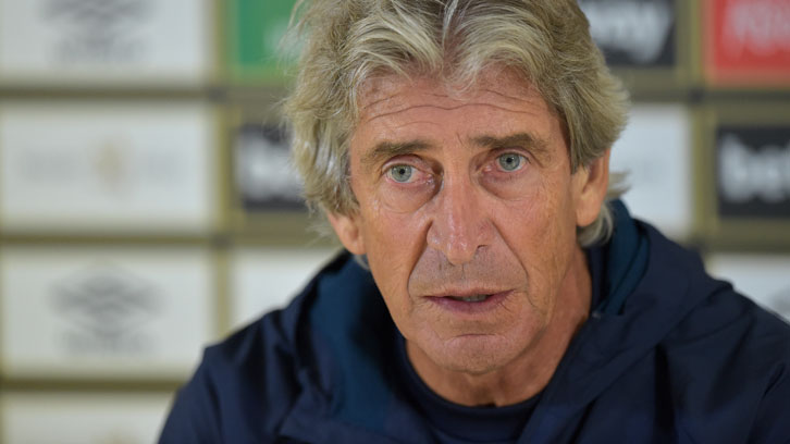 Manuel Pellegrini talks to the media at Rush Green