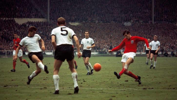 Martin Peters scores in the 1966 World Cup final