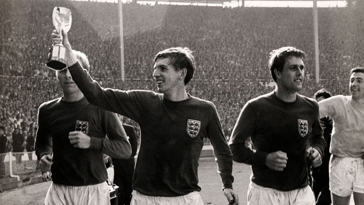 Martin Peters celebrates winning the the 1966 World Cup final