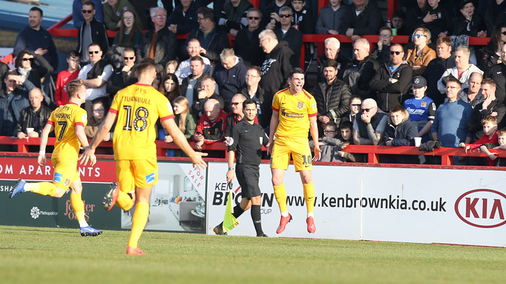 Joe Powell celebrates scoring for Northampton Town