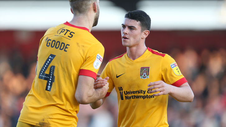 Joe Powell celebrates scoring for Northampton Town