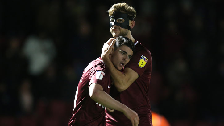 Joe Powell celebrates his match-winner against Newport County