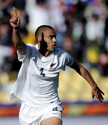 Winston Reid celebrates his goal against Slovakia at the 2010 FIFA World Cup finals