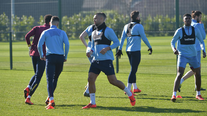 Winston Reid joined the first-team squad for their warm-up at Rush Green on Monday