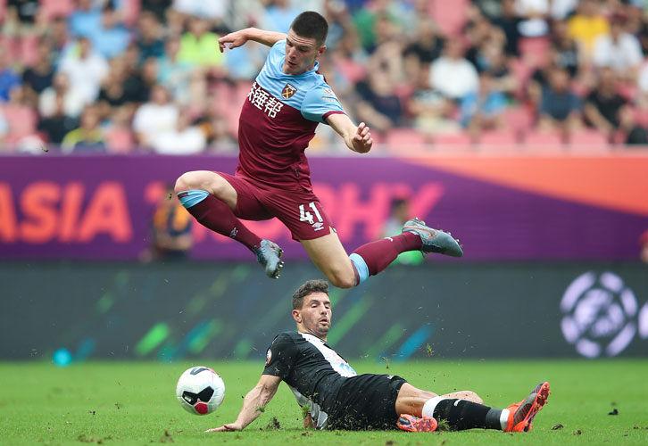 Declan Rice hurdles a challenge during the Premier League Asia Trophy